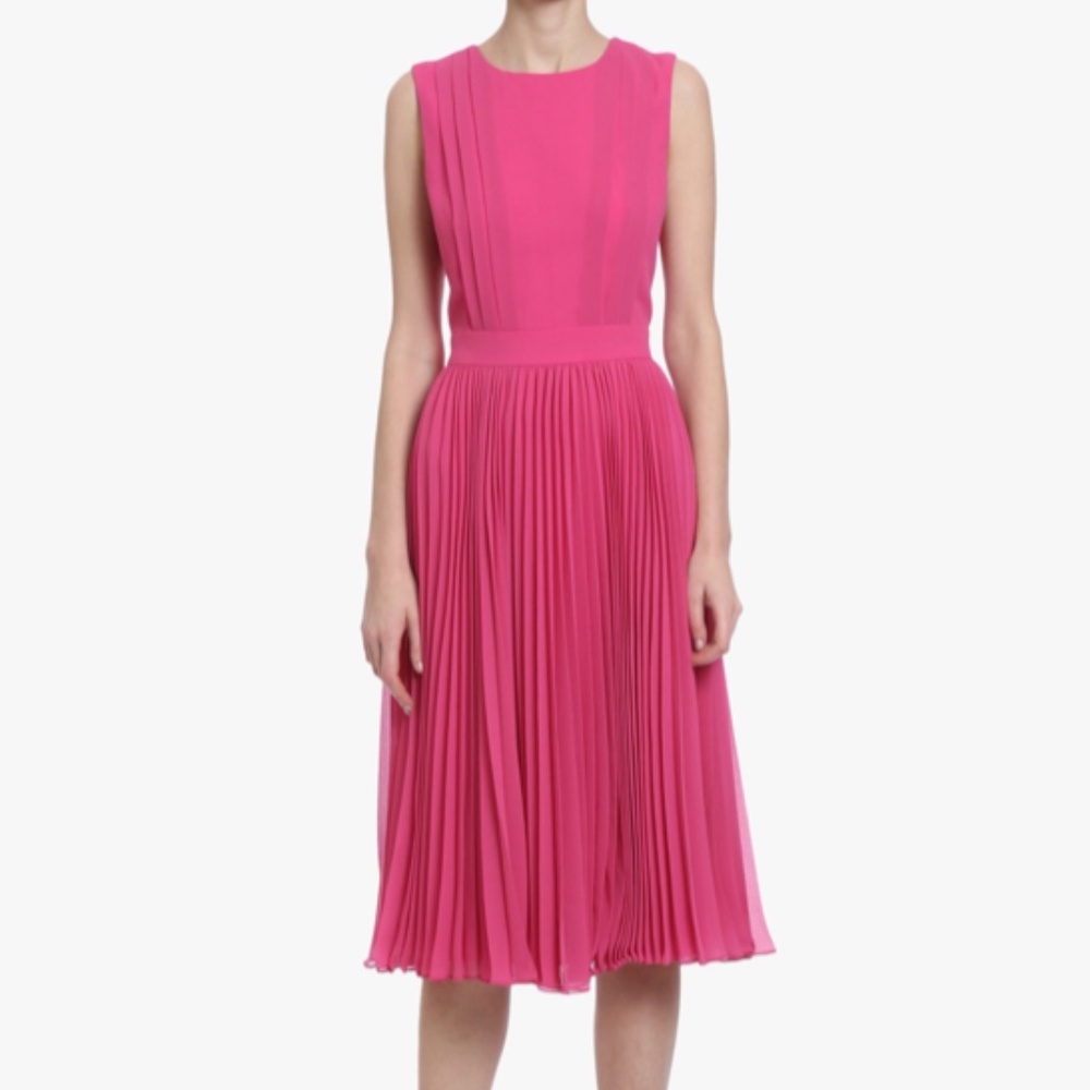 Badgley Mischka Pink Crewneck Sleeveless Pleated Fit-and-flare dress,  US 4